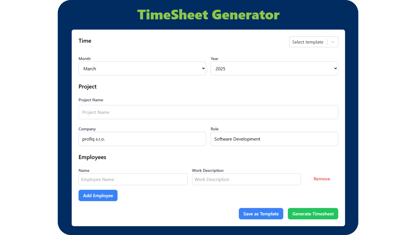 TimeSheet Generator obrázek